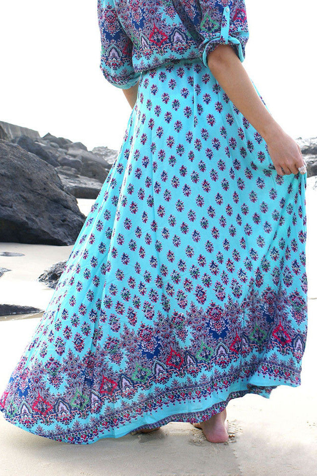 Print 3/4 Sleeves Bohemian Beach Dress
