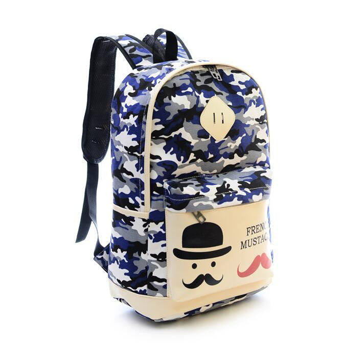 Fashion Canvas Camouflage Mustache Cartoon School Backpack Bag - Meet Yours Fashion - 7