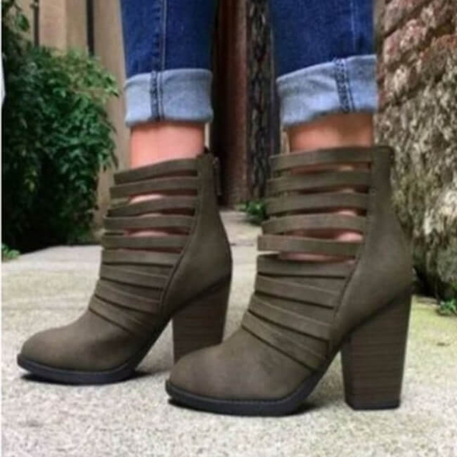 Ankle Chunky High Heel Cut Out Boots