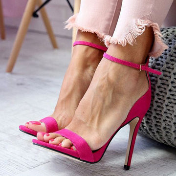 Rose Red Buckle High Heel Open Toe Sandals