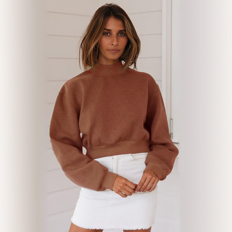 Pullover O Neck Cropped Hoodies