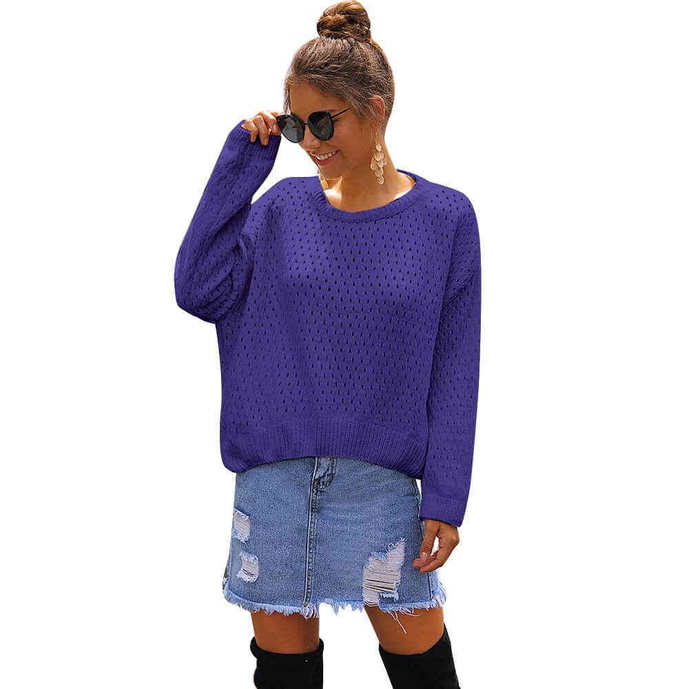 Casual Crewneck Hollow Out Sweater