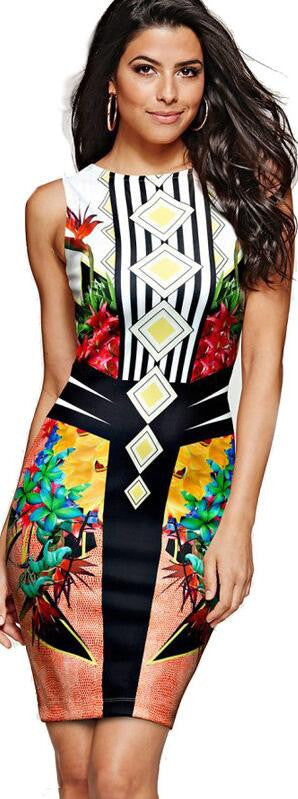 3D Floral Print Scoop Short Bodycon Dress