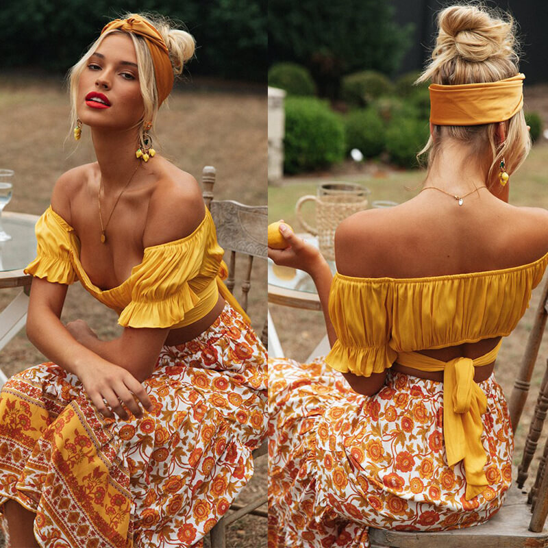 Sexy Yellow Floral Loose Strap Dresses