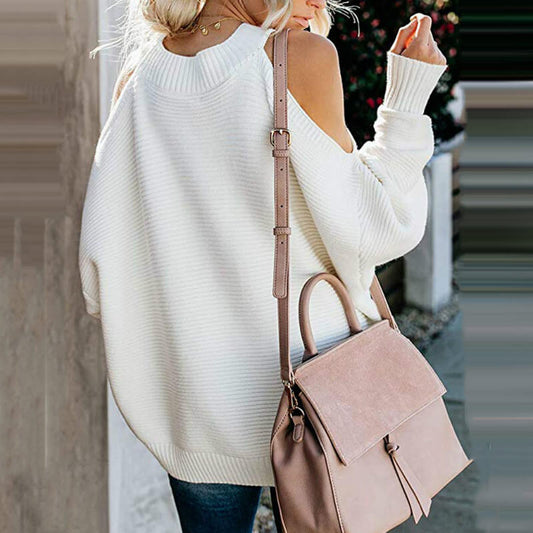 Cold Shoulder Loose Knitted Sweater