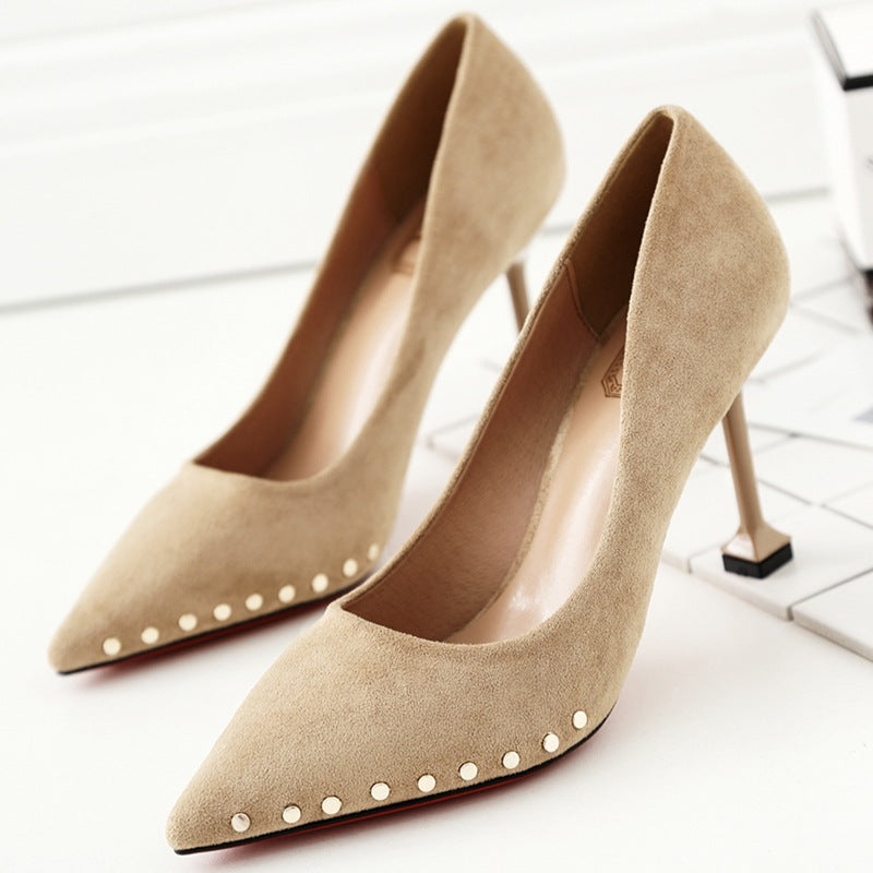 Rivets Pointed Tow Low Cut High Kitten Heel Party Prom Shoes