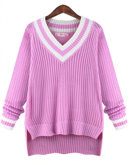 Peach Collar Sexy Knit Pullover Solid Color Sweater - Meet Yours Fashion - 1