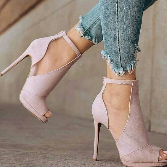 Pink Suede Cutout Peep Toe High Heel Sandals
