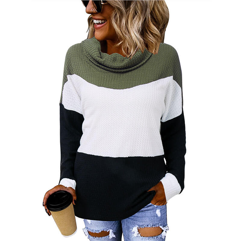Turtleneck Colorblock Striped Thin Sweater 