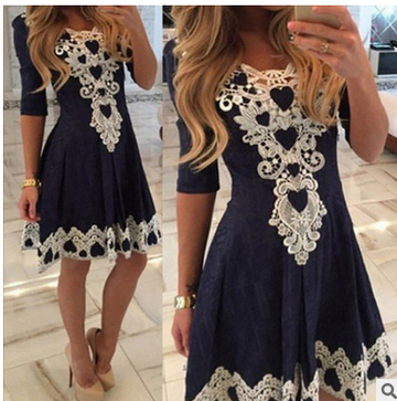 Sexy Lace Flowered Splicing Short Sleeve V-neck Dress - Meet Yours Fashion - 1