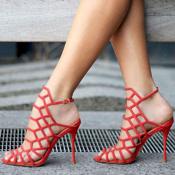 Leather Cutout Buckle High Heel Sandals