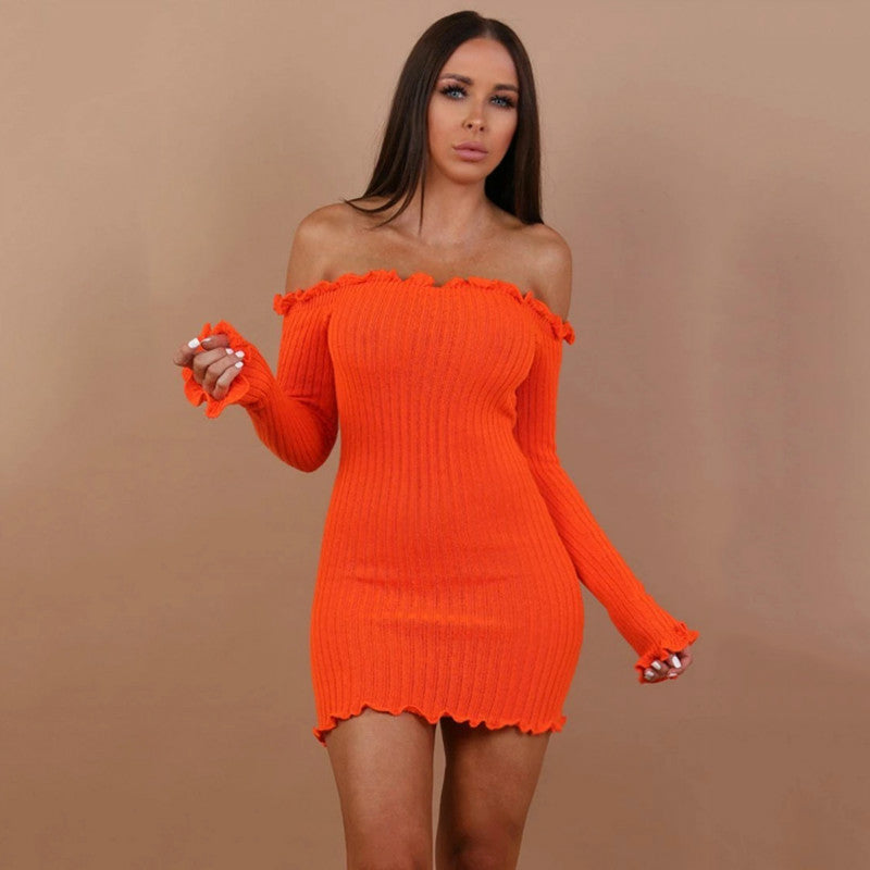 Off Shoulder Ribbed Bodycon Dress