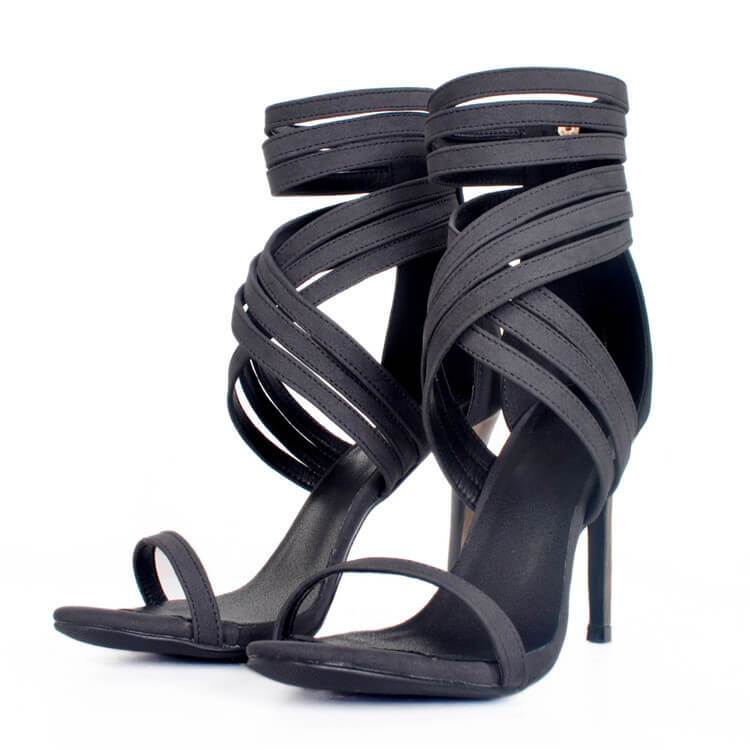 Summer Leather Open Toe Zipper Cutout High Heel Sandals