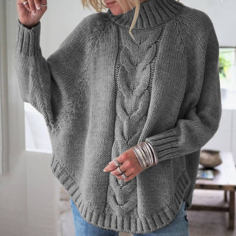 Mock Neck Cable Knitted Batwing Sweater