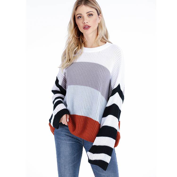 Crewneck Colorblock Wide Sleeve Sweater
