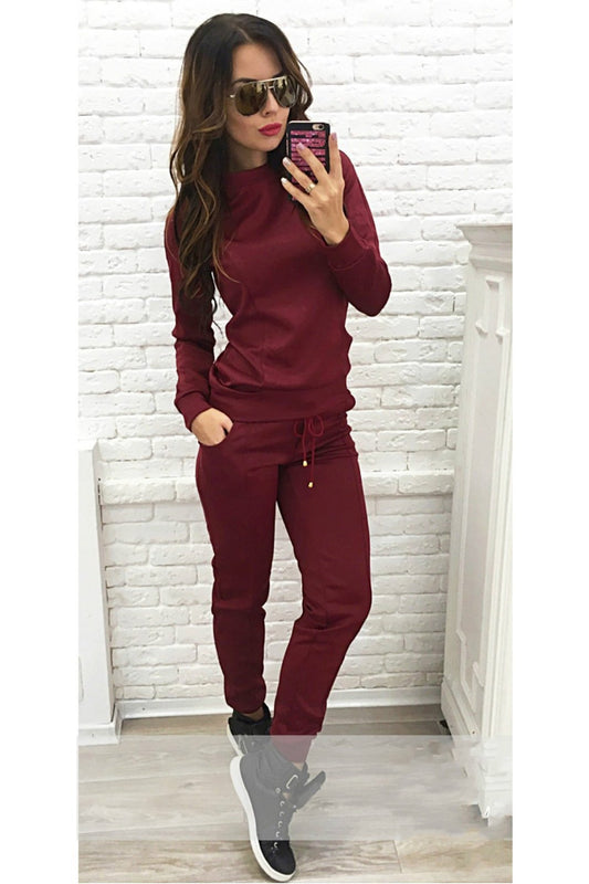 Clearance Pure Color Sweatshirt with Skinny Pants Two Pieces Set