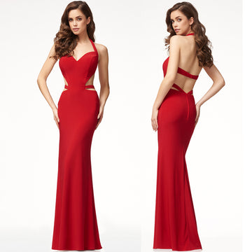 Backless Halter Cut Out Long Party Dress