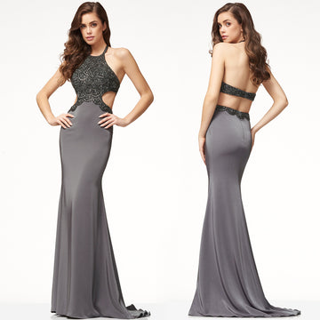 Backless Halter Sleeveless Scoop Long Party Dress
