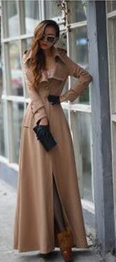 Turn-down Collar Woolen Slim Full Length Coat - Meet Yours Fashion - 4