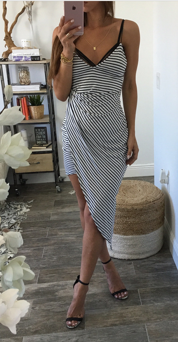 Stripe Spaghetti Strap Irregular Sleeveless Dress - Meet Yours Fashion - 1