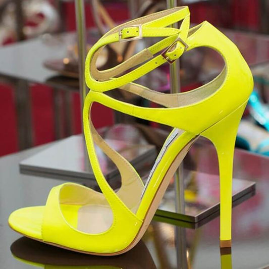 Party Leather Bright Color Open Toe High Heel Sandals