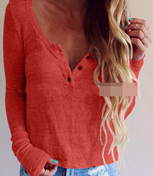 Hot Style Button Decorate V Neck Knit Women's Sweater
