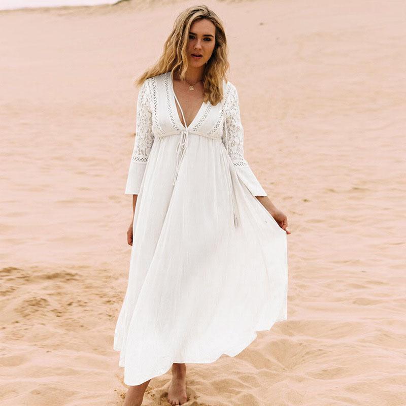 Lace Splice Beach Ankle Length Dress
