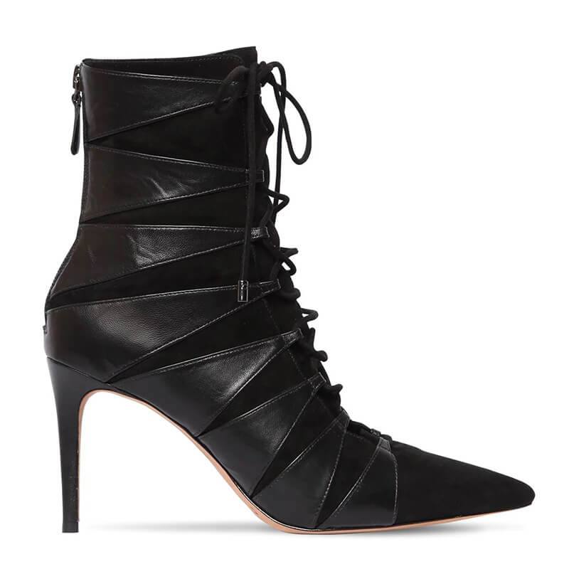 Black Point Toe PU Strap High Heel Ankle Boots