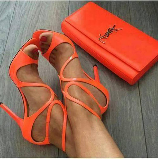 Party Leather Bright Color Open Toe High Heel Sandals