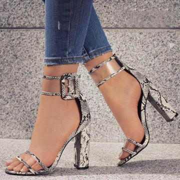 High Chunky Heel Open Toe Simple Ankle Wrap Sandals
