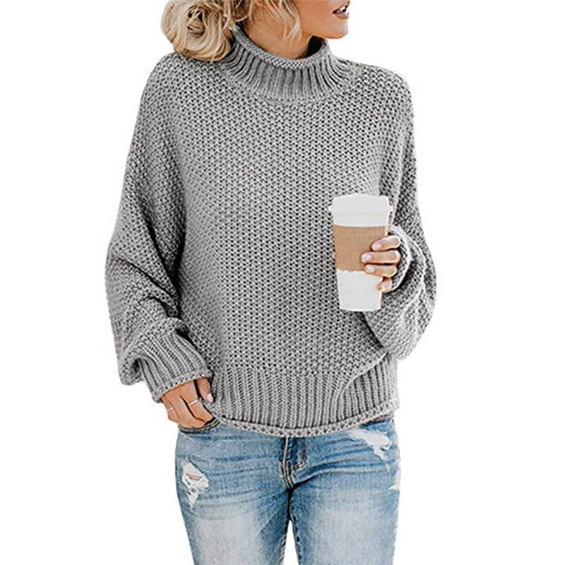 Turtleneck Crocheted Chunky Pullover Sweater