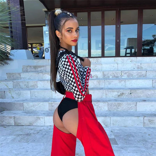Sexy Red High Waist Buckle Elastic Ankle Pants