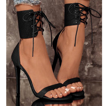 Zipper Ankle Band Wrap Open-toe Stiletto High Heels Sandals