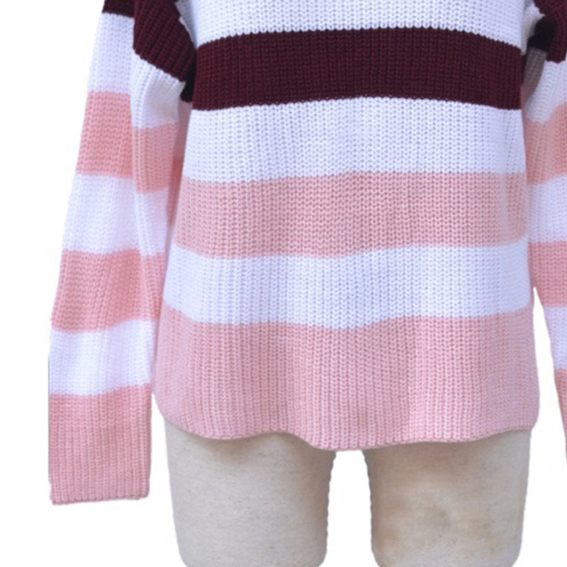 Loose Colorblock Striped Knitted Sweater