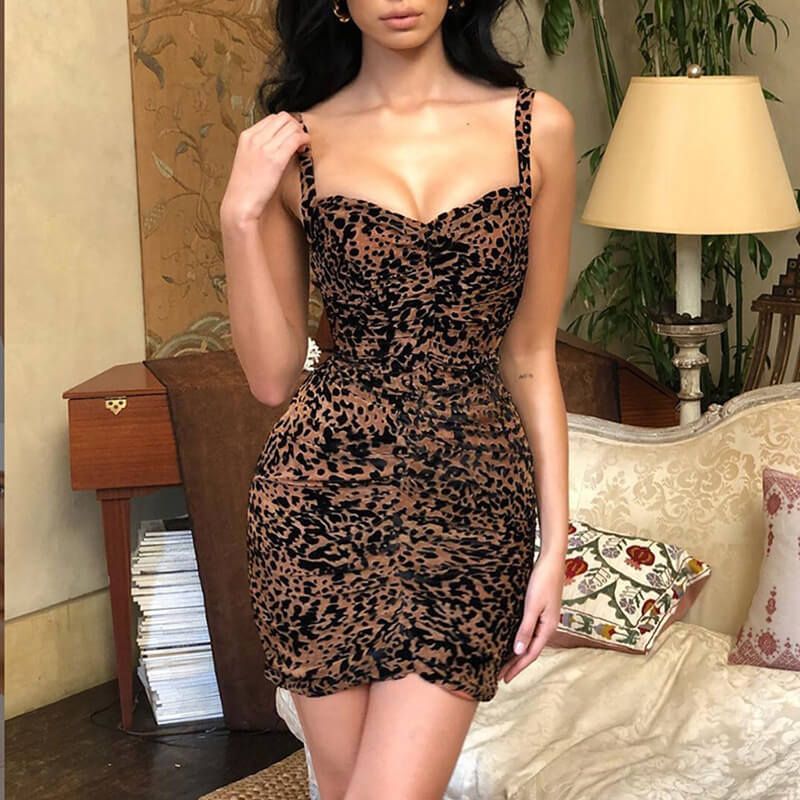 Leopard Ruched Bodycon Dress