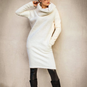 Turtleneck Long Fleece Sweater Dress