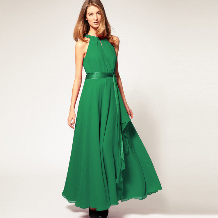 Chiffon Pure Color O-neck Irregular Sleeveless Long Dress - Meet Yours Fashion - 4