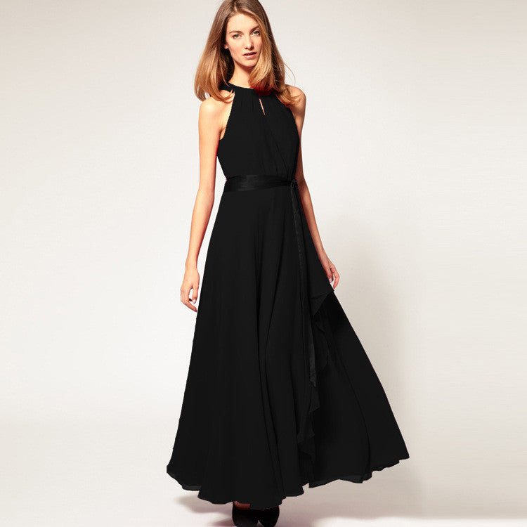 Chiffon Pure Color O-neck Irregular Sleeveless Long Dress - Meet Yours Fashion - 6