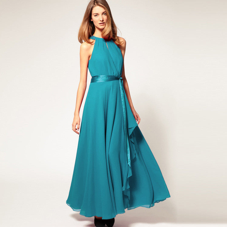 Chiffon Pure Color O-neck Irregular Sleeveless Long Dress - Meet Yours Fashion - 5