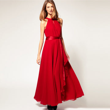 Chiffon Pure Color O-neck Irregular Sleeveless Long Dress - Meet Yours Fashion - 2