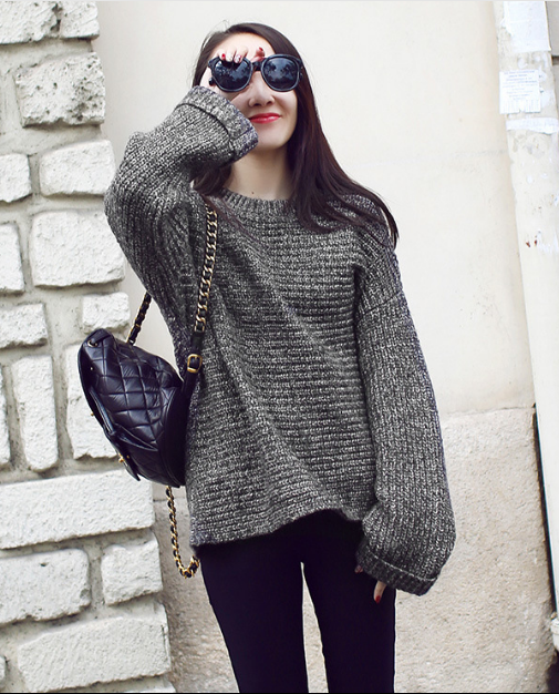 Lazy Style Loose Batwing Pullover Solid Color Sweater - Meet Yours Fashion - 1