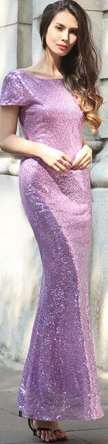 Sequins Drop Back Long Mermaid Bridesmaid Dress