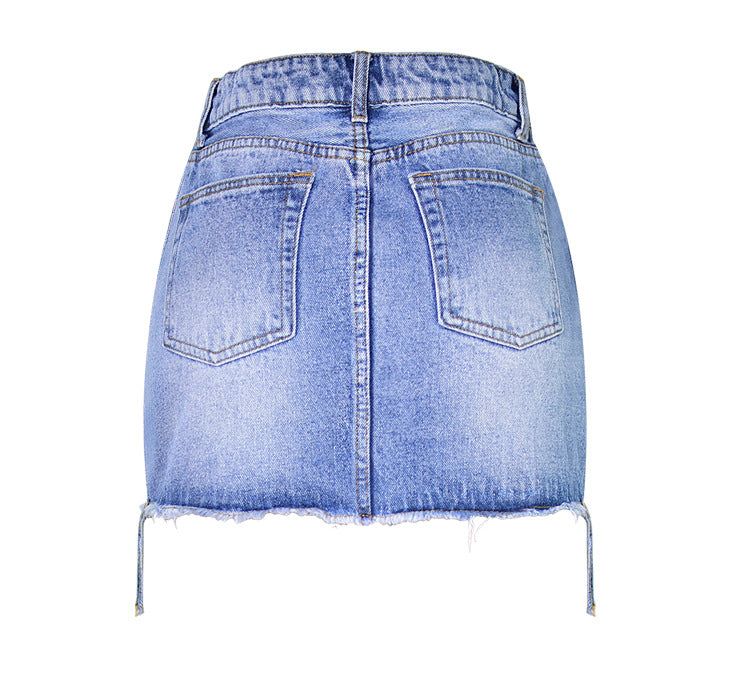 Zipper High Waist Packets Slim Short Denim Skirt