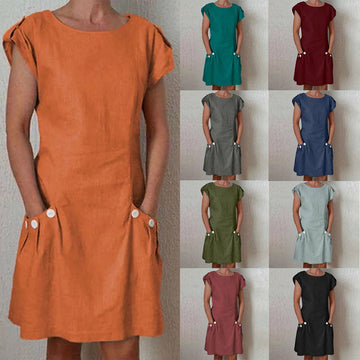 Short Sleeve Loose With Pockets A Line Short Dress