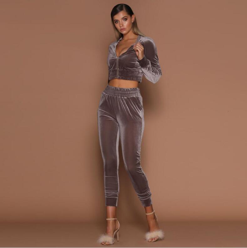 Solid Color Zipper Crop Top Coat with High Waist 9/10 Skinny Pants Sports Sets