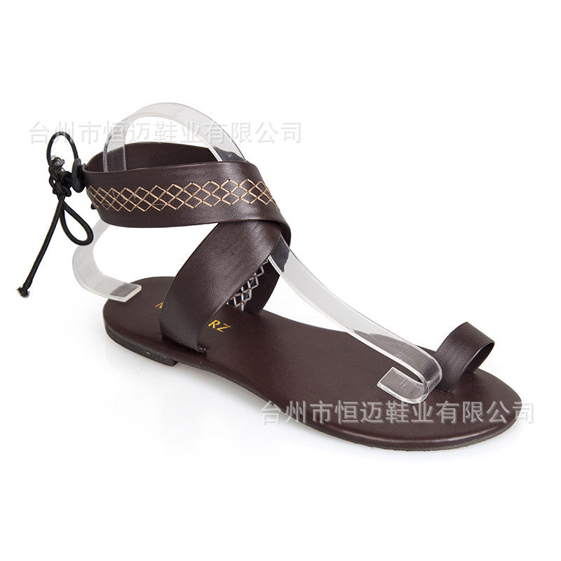 Pure Color Chunky Heel Flat Simple Slip-on Straps Women Beach Sandals