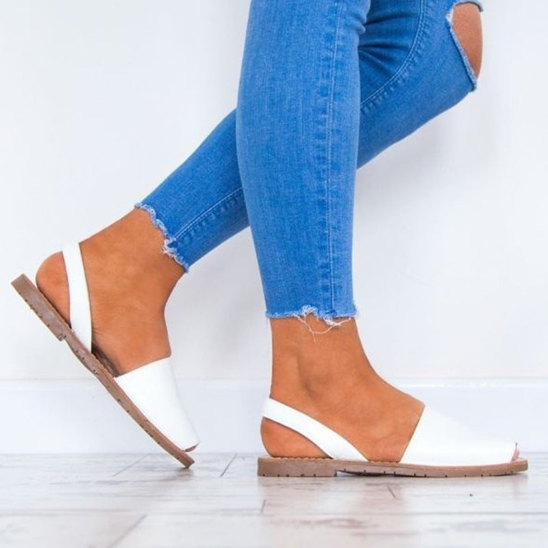 Retro Weave Peep Toe Solid Color Women Flat Sandals