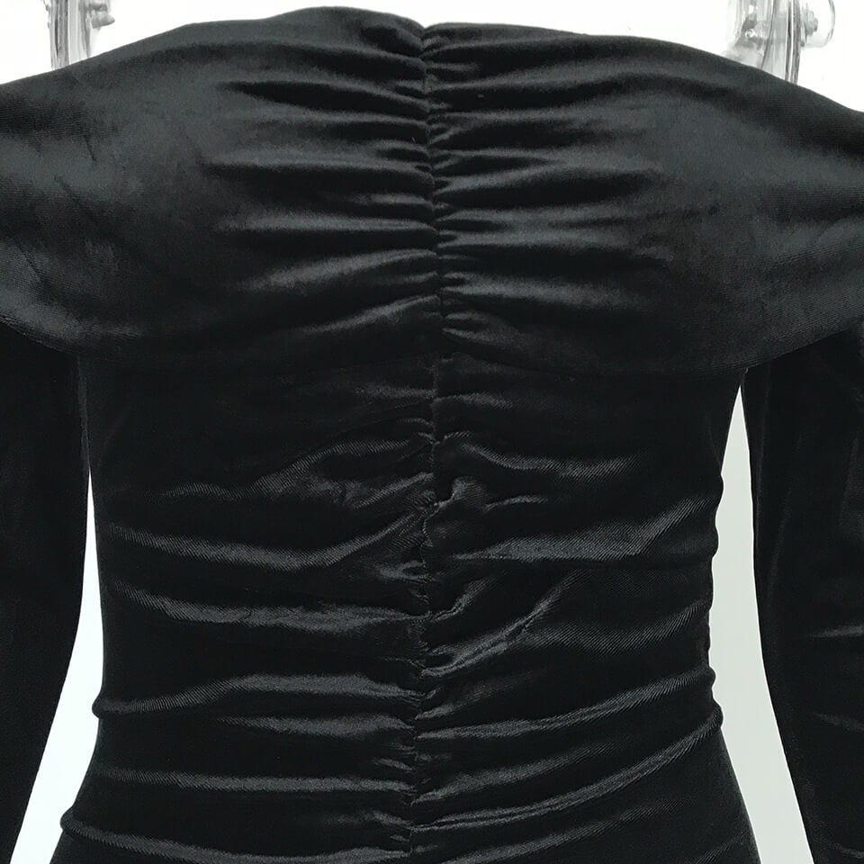 Black Bodycon Off Shoulder Strapless Velvet Dress