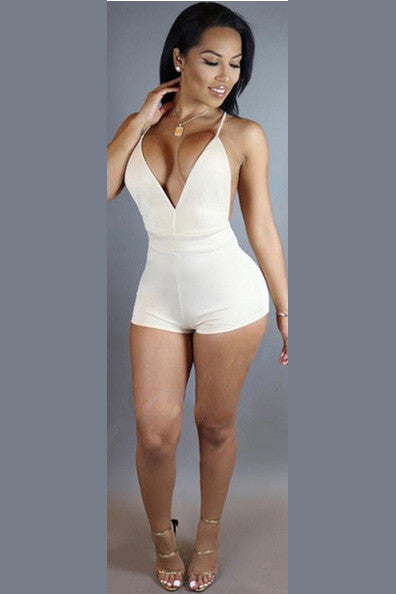 Pure Color Spaghetti Straps Sleeveless Short Backless Jumpsuit