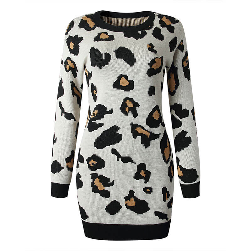 Leopard Slim Short Sweater Dress